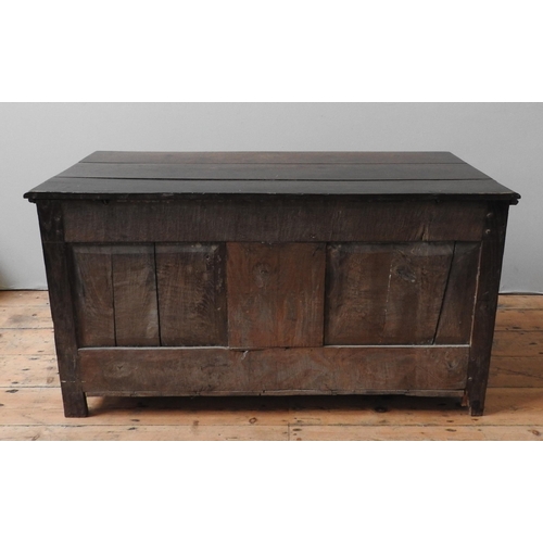 45 - A CHARLES II OAK COFFER, of simplistic form, the moulded front panel bearing the initials I.E, 65 x ... 