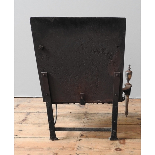 100 - A 19TH CENTURY STEEL & CAST-IRON ADAMS STYLE FIRE BASKET, with pierced serpentine front, finial ... 