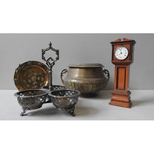 106 - A LATE 19TH CENTURY BRASS SOUTERWARE JARDINIERE, of gadrooned baluster form, along with a brass dish... 