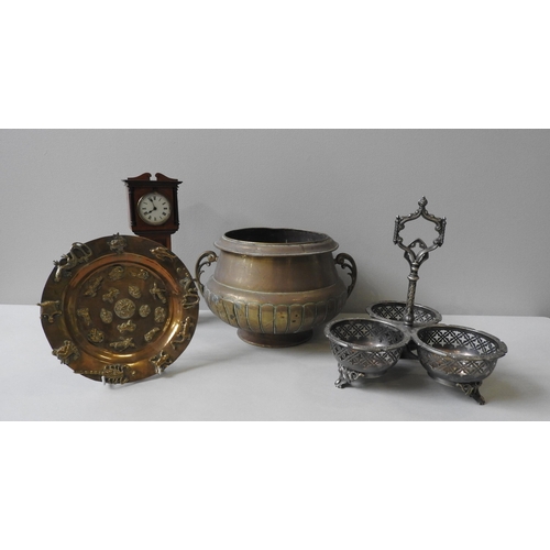 106 - A LATE 19TH CENTURY BRASS SOUTERWARE JARDINIERE, of gadrooned baluster form, along with a brass dish... 