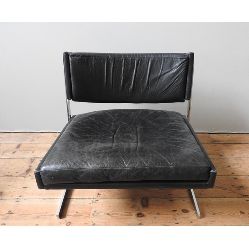 56 - A RETRO STEEL AND LEATHER CHAIR, circa 1970, in a Scandinavian style, gentle back sloping form with ... 