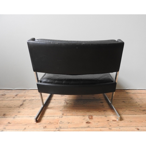 56 - A RETRO STEEL AND LEATHER CHAIR, circa 1970, in a Scandinavian style, gentle back sloping form with ... 