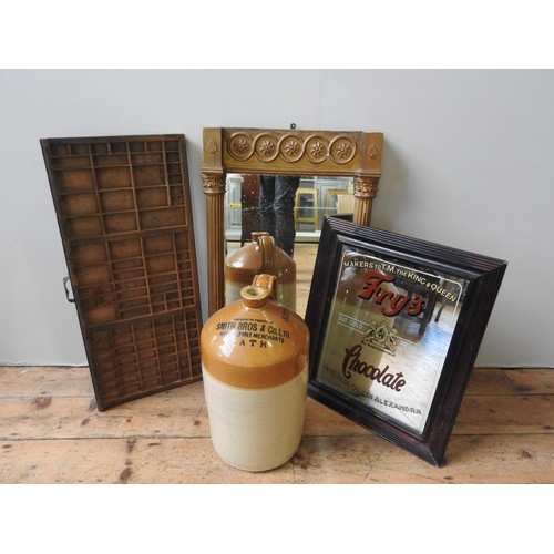 98 - A BATH BREWERY JAR, VINTAGE PRINTER'S TRAY, ADVERTISING MIRROR AND GILT FRAMED MIRROR, the brewery j... 