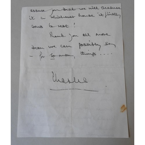 302 - A HANDWRITTEN SIGNED LETTER FROM PRINCE CHARLES, to the Royal Household, regarding a piece of furnit... 