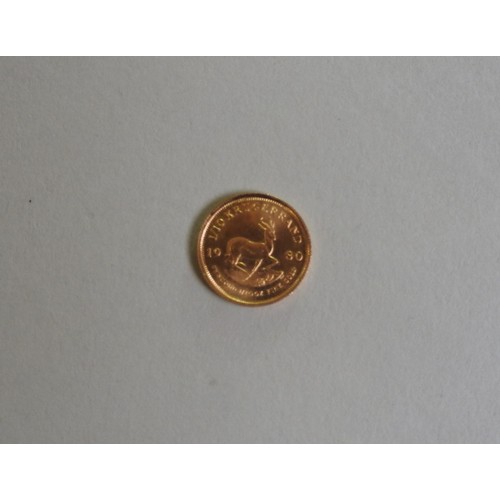 326 - A 22CT GOLD 1/10 KRUGERRAND COIN, 1980, 3.4 grams