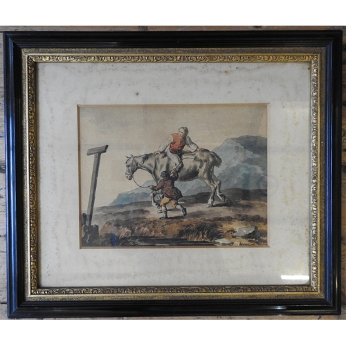 281 - A HUMOUROUS 19TH CENTURY WATER COLOUR OF TWO BOYS AND A HORSE, unsigned, with Hampton & Sons, Pa... 