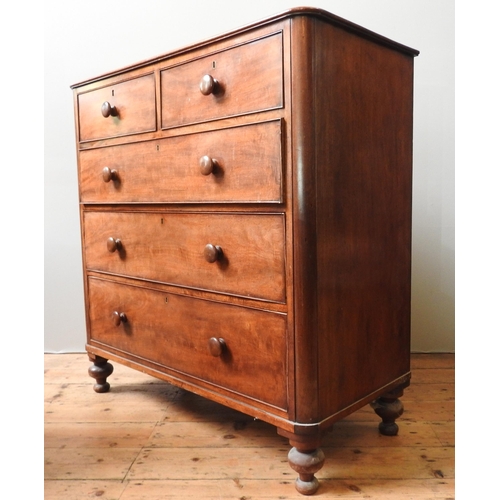 75 - A 19TH CENTURY MAHOGANY CHEST OF DRAWERS, comprising of two short drawers over three long graduated ... 