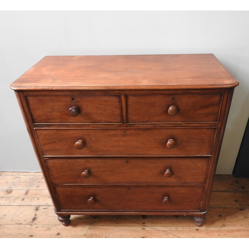 75 - A 19TH CENTURY MAHOGANY CHEST OF DRAWERS, comprising of two short drawers over three long graduated ... 