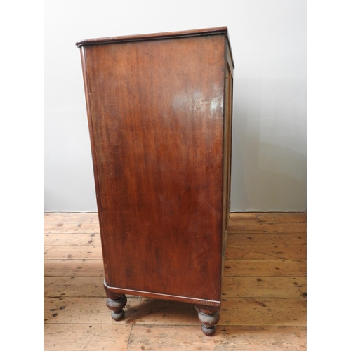 75 - A 19TH CENTURY MAHOGANY CHEST OF DRAWERS, comprising of two short drawers over three long graduated ... 