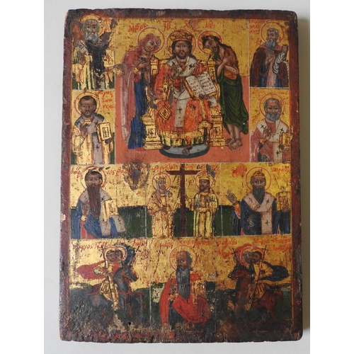 306 - A 19TH CENTURY GREEK PANEL ICON, depicting the presentation of Jesus at the Temple, 34 x 24 cm