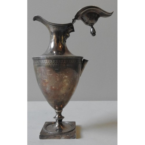 360 - A 19TH CENTURY SILVER COFFEE POT, tapered baluster form on a square foot base, 33 cm high, 25.2 oz