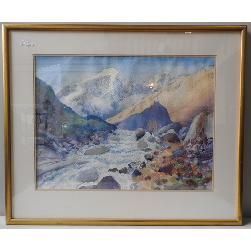 282 - CHRISTIAN WHARTON (b.1937) HIMALAYAN SCENE WATER COLOUR ON PAPER, signed in bottom right corner, 54 ... 