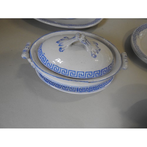 392 - A QUANTITY OF VINTAGE CHILDREN'S MINIATURE DINNER WARE, cream glazed with a banded 'Greek Meander' p... 