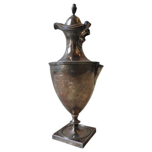 360 - A 19TH CENTURY SILVER COFFEE POT, tapered baluster form on a square foot base, 33 cm high, 25.2 oz