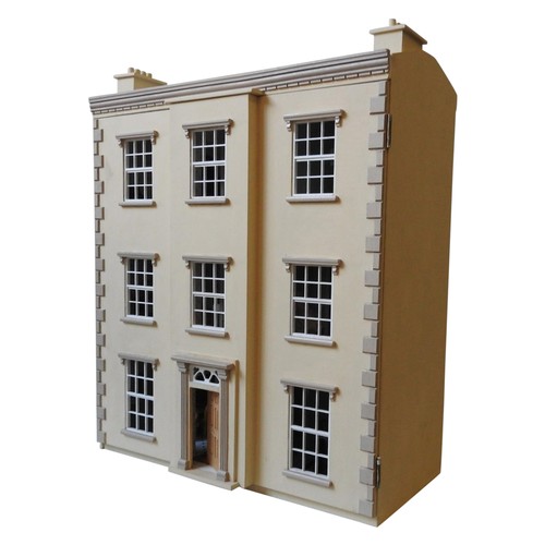 311 - A PAINTED GEORGIAN STYLE DOLL'S HOUSE, with dolls, furniture and sundries, the house measures 80 x 6... 