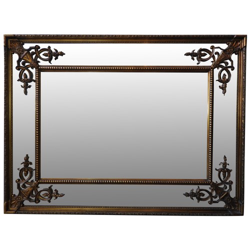 248 - A LARGE 20TH CENTURY MIRROR, in an ornate gilt frame, rococo styled scroll shell decorated corners a... 