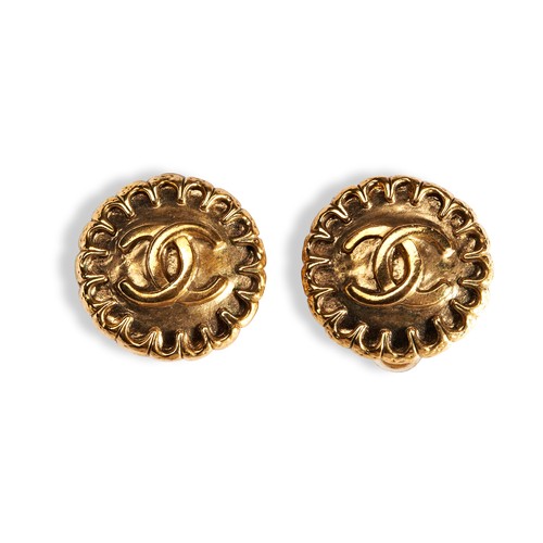 65 - CHANEL 1997,  A PAIR OF EARRINGS, of entwined 'C's' within a fluted border.Clip fittingsWeight 15gms... 