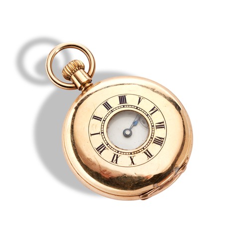 167 - WALTHAM GOLD PLATED HALF HUNTER FOB WATCHthe white enamel Roman dial having subsidiary second hands.... 