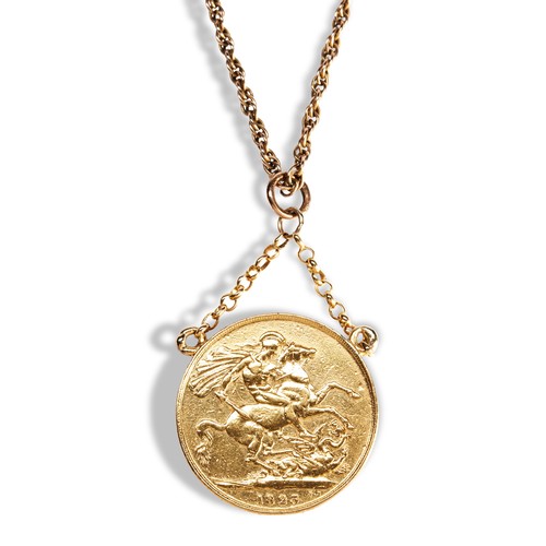 159 - A RARE 1823 22CT GEORGE IIII DOUBLE SOVEREIGN ON 9CT CHAINWeight 22ct 15.9gms, 9ct 9.4g