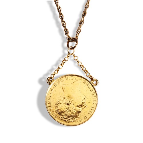 159 - A RARE 1823 22CT GEORGE IIII DOUBLE SOVEREIGN ON 9CT CHAINWeight 22ct 15.9gms, 9ct 9.4g