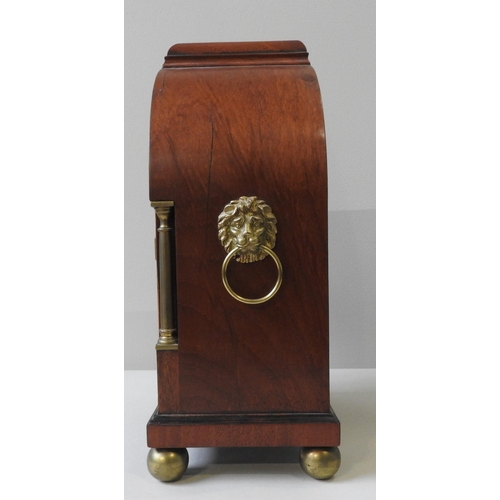 183 - A LATE 19TH CENTURY DOUBLE FUSEE BRACKET CLOCK, in a cross banded mahogany arch case, with foliate e... 