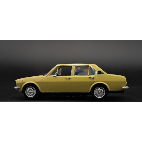 104 - 1975 ALFA-ROMEO ALFETTA 1.6 IN YELLOW BY MINICHAMPS  Diecast metal with plastic components.