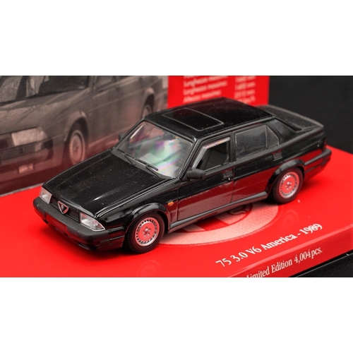 111 - 1989 ALFA-ROMEO 75 3.0 V6 AMERICA IN BLACK BY MINICHAMPS  Diecast metal with plastic components.