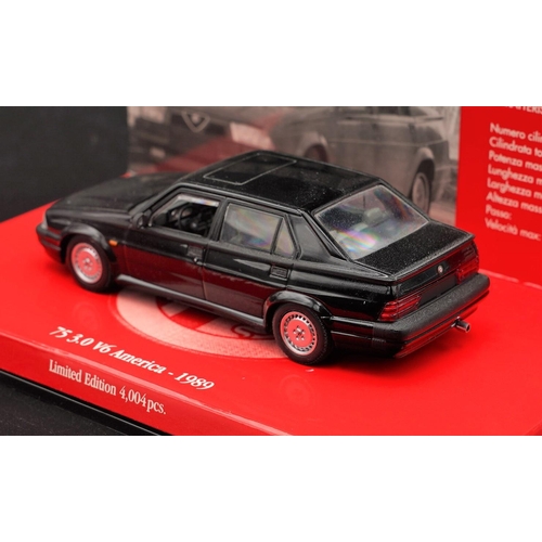 111 - 1989 ALFA-ROMEO 75 3.0 V6 AMERICA IN BLACK BY MINICHAMPS  Diecast metal with plastic components.