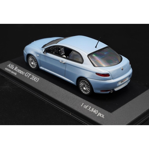 114 - 2003 ALFA-ROMEO GT IN AZZURRO NUVOLA BY MINICHAMPS  Diecast metal with plastic components.