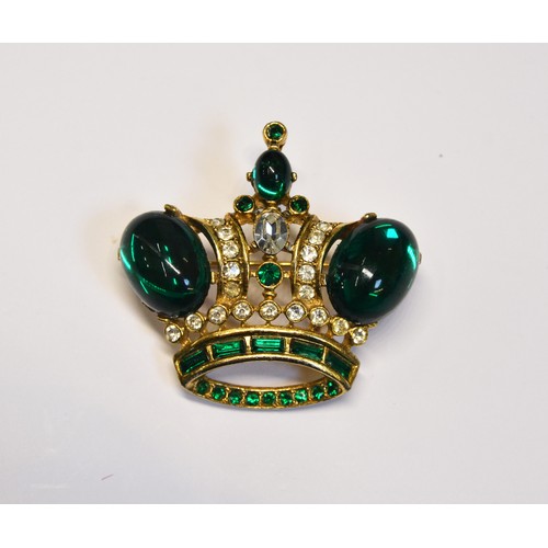 276 - A BUTLER AND WILSON CROWN BROOCHset with green and white stones. Brooch pin fitting.Marked B&W W... 