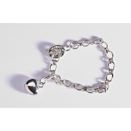 304 - A LINKS OF LONDON BRACELETset with heavy puffed heart charm, bar and hoop closure.Marked 925Length 1... 