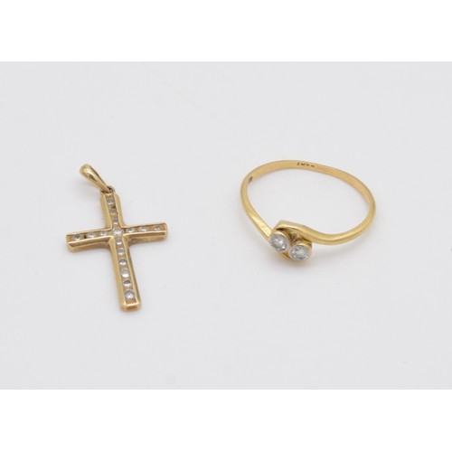 248 - A CROSS OVER RING ALONG WITH A DIAMOND CROSSA bezel set diamond crossover ring.Marked 18ctRing size ... 