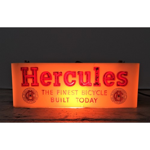 20 - 1950s HERCULES BICYCLES ILLUMINATED SIGNAcrylic, backlit, hanging sign featuring the Hercules logo a... 
