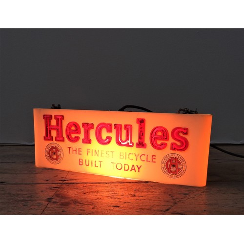 20 - 1950s HERCULES BICYCLES ILLUMINATED SIGNAcrylic, backlit, hanging sign featuring the Hercules logo a... 