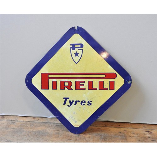 27 - 1960s PIRELLI TYRES ENAMEL SIGNBritish market sign in yellow with blue border and Pirelli logo in re... 
