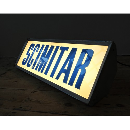 88 - RELIANT SCIMITAR ILLUMINATED SHOWROOM SIGNHanging sign with working lamp, glass sides within metal f... 