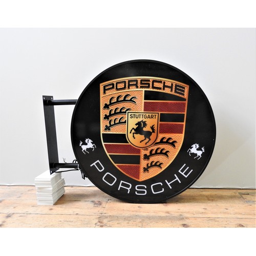 87 - LARGE PORSCHE ILLUMINATED WALL-SIGNDouble-sided, wall mounted sign. Branded Porsche and illuminates ... 