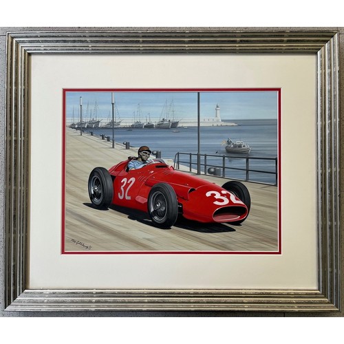 19 - JUAN MANUEL FANGIO BY RAY GOLDSBROUGHThis original gouache painting by Ray Goldsbrough depicts Fangi... 