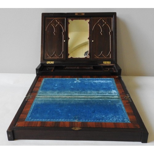 428 - AN INERESTING WILLIAM IV ROSEWOOD WRITING SLOPE, the case with brass line inlay folding out in three... 