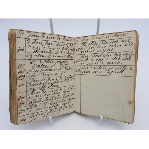 278 - A LATE 18TH/ EARLY 19TH CENTURY MARITIME LOG BOOK, the velum leaf book filled with copious notes rel... 