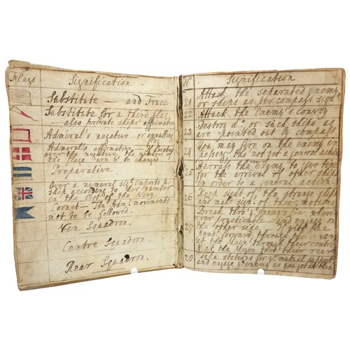 278 - A LATE 18TH/ EARLY 19TH CENTURY MARITIME LOG BOOK, the velum leaf book filled with copious notes rel... 