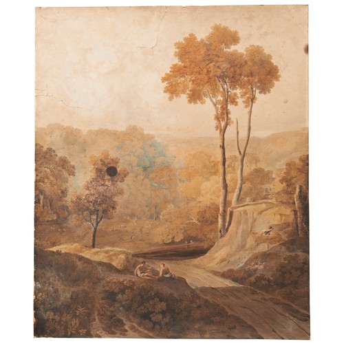 393 - JOHN VARLEY (1778-1842) WATERCOLOUR ON PAPER OF FIGURES IN AN ITALIAN LANDSCAPE, signed and dated al... 