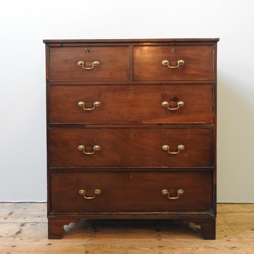 1 - A GEORGE III MAHOGANY CHEST OF DRAWERS, two short drawers over three long drawers, raised on bracket... 