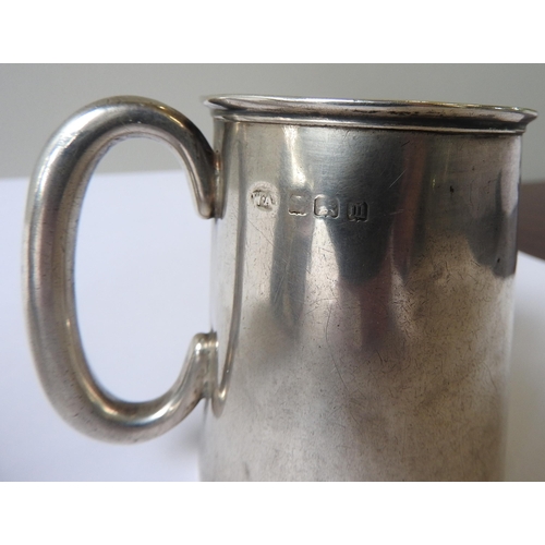 520 - A MID VICTORIAN SILVER CHRISTENING MUG AND ONE OTHER SILVER CHRISTENING MUG, the Victorian mug with ... 