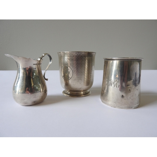 520 - A MID VICTORIAN SILVER CHRISTENING MUG AND ONE OTHER SILVER CHRISTENING MUG, the Victorian mug with ... 