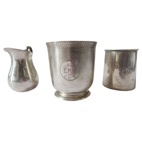 520 - A MID VICTORIAN SILVER CHRISTENING MUG AND ONE OTHER SILVER CHRISTENING MUG, the Victorian mug with ... 