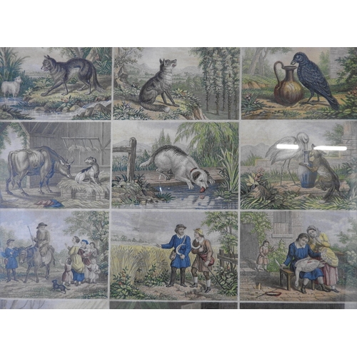 382 - GEORGE BAXTER (1804-1867) 'AESOP'S FABLES' LITHOGRAPH, comprised of twelve scenes, 22 x 23.5 cm