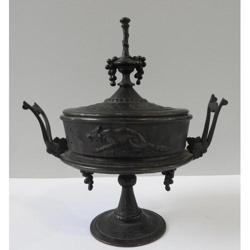 163 - FOUR 18TH / 19TH CENTURY BRONZE MORTARS WITH PESTLES AND A COVERED CAST METAL POT ON STAND, the pot ... 