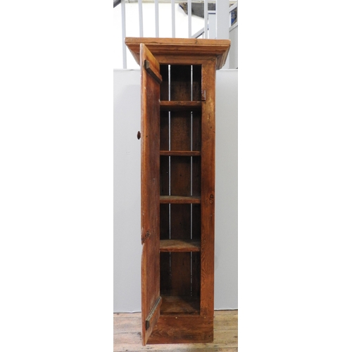 67 - A RUSTIC RECLAIMED PINE NARROW CUPBOARD, of simplistic form, with single door, 186 x 60 x 30.5 cm