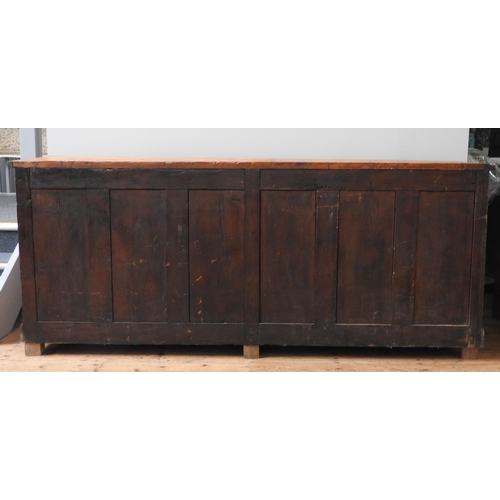 59 - A LARGE 19TH CENTURY CONTINENTAL PINE FOUR DOOR DRESSER BASE, simplistic form with four panelled doo... 